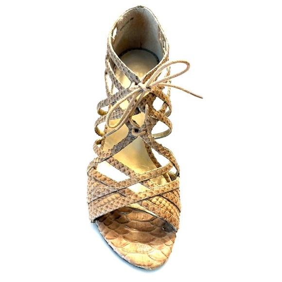 Stuart Weitzman Python Snakeskin Peep
Toe Heels, Cutout Accent Gladiator Sandal - Picture 2 of 5